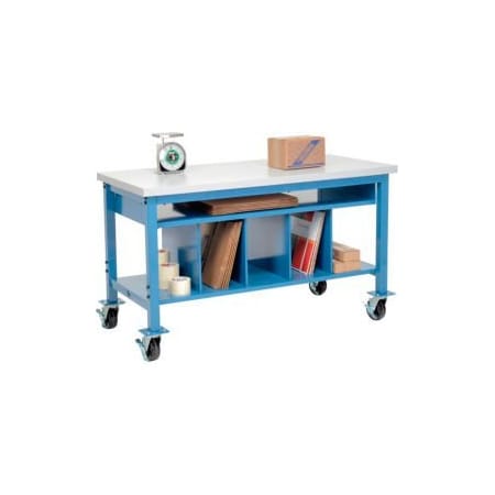 Global Equipment Mobile Packing Workbench W/Lower Shelf Kit, Laminate Square Edge, 72"Wx30"D 244204A